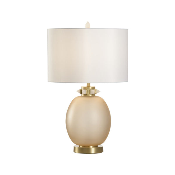 Chelsea House Cameron Amber Glass Table Lamp With Crystal Collar & Antique Brass Accents, White Shade 28" H 70248