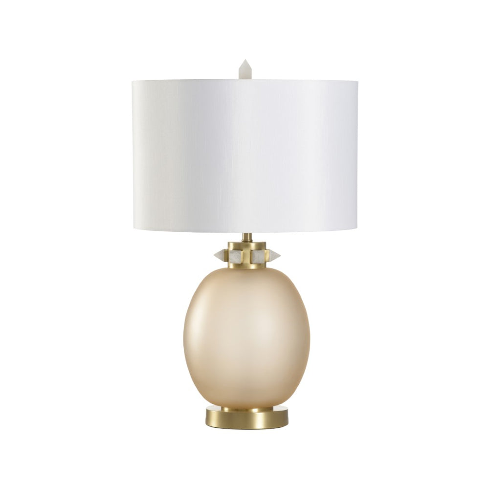 Chelsea House Cameron Amber Glass Table Lamp With Crystal Collar & Antique Brass Accents, White Shade 28" H 70248