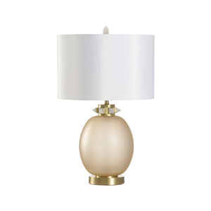 Chelsea House Cameron Amber Glass Table Lamp With Crystal Collar & Antique Brass Accents, White Shade 28" H 70248