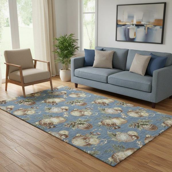 HomeRoots 5' X 8' Denim Blue Brown Beige Polka Dot Area Rug - Stylish, Durable, UV Protected & Easy Care! 702481