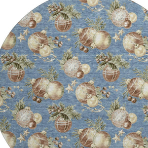 HomeRoots 8' Stylish Washable Round Rug in Denim Blue, Brown & Beige Polka Dots - UV Protected & Durable! 702482