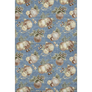 HomeRoots 8' X 10' Denim Blue Brown Beige Polka Dot Area Rug - Washable, UV Protected, Non-Slip, Durable Design 702483