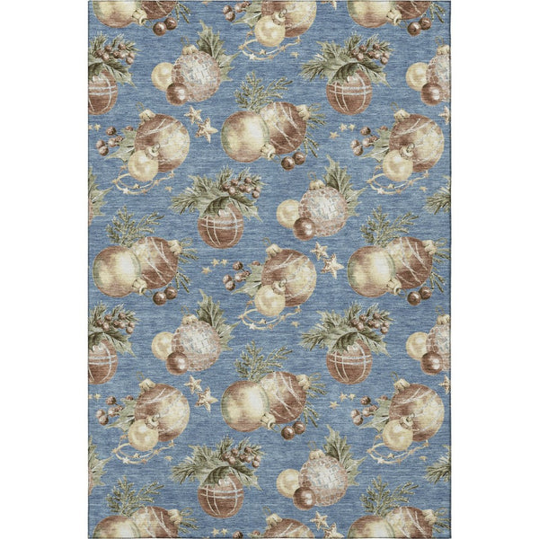 HomeRoots 8' X 10' Denim Blue Brown Beige Polka Dot Area Rug - Washable, UV Protected, Non-Slip, Durable Design 702483