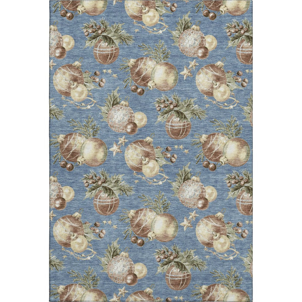 HomeRoots 8' X 10' Denim Blue Brown Beige Polka Dot Area Rug - Washable, UV Protected, Non-Slip, Durable Design 702483