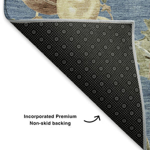 HomeRoots 8' X 10' Denim Blue Brown Beige Polka Dot Area Rug - Washable, UV Protected, Non-Slip, Durable Design 702483