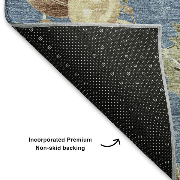 HomeRoots 8' X 10' Denim Blue Brown Beige Polka Dot Area Rug - Washable, UV Protected, Non-Slip, Durable Design 702483