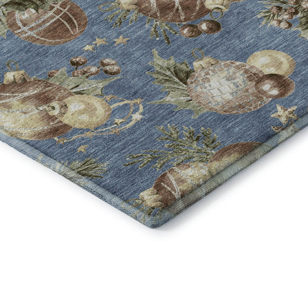 HomeRoots 8' X 10' Denim Blue Brown Beige Polka Dot Area Rug - Washable, UV Protected, Non-Slip, Durable Design 702483
