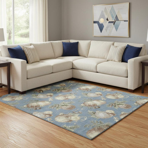 HomeRoots 8' X 10' Denim Blue Brown Beige Polka Dot Area Rug - Washable, UV Protected, Non-Slip, Durable Design 702483