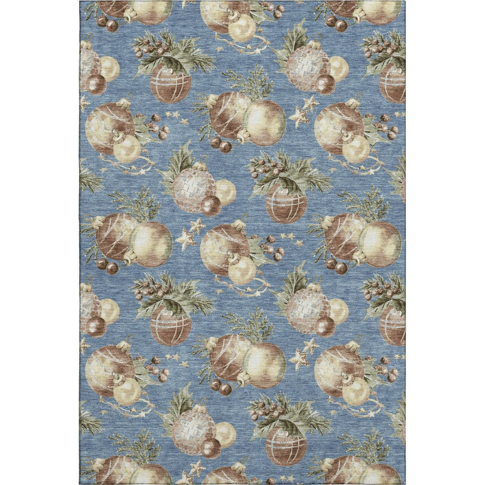 HomeRoots 9' X 12' Denim Blue, Brown & Beige Polka Dot Area Rug - Washable, UV-Protected & Durable Design 702484