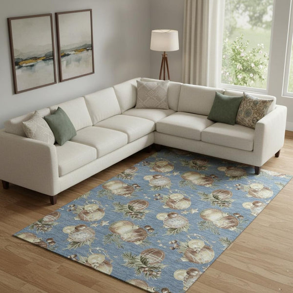 HomeRoots 9' X 12' Denim Blue, Brown & Beige Polka Dot Area Rug - Washable, UV-Protected & Durable Design 702484