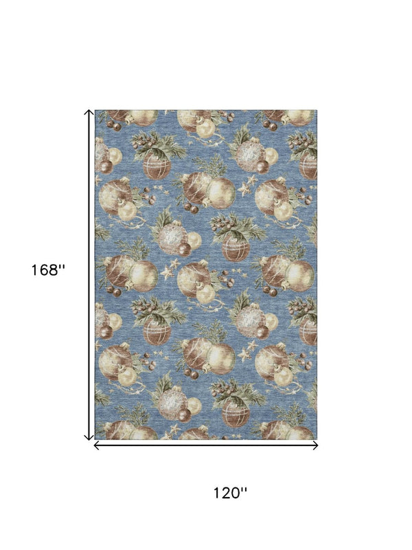 HomeRoots 10' Washable Denim Blue Polka Dot Area Rug - Durable, Stain Resistant, UV Protected for Any Space 702485