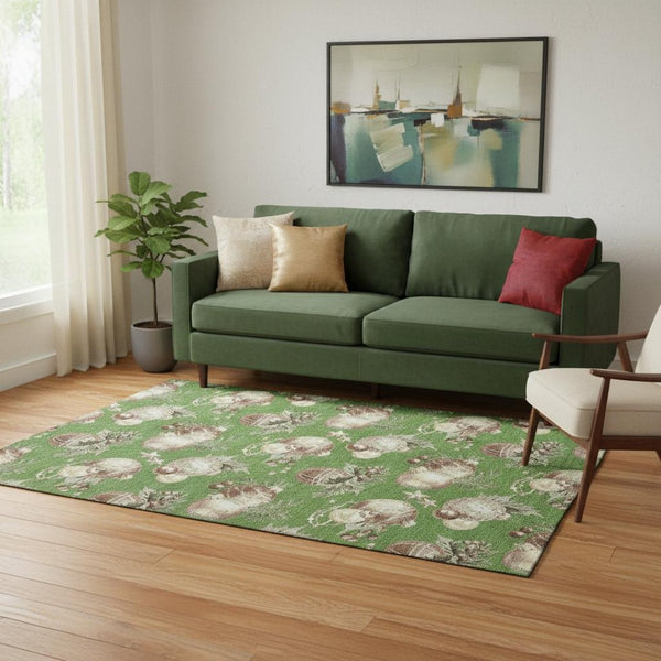 HomeRoots 5' X 8' Playful Green Brown Beige Polka Dot Washable Area Rug with UV Protection for Homes & More 702487