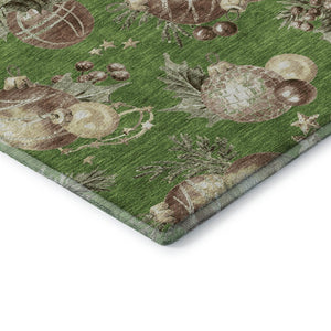HomeRoots 8' X 10' Washable Polka Dot Area Rug in Green, Brown & Beige – Durable, UV Protected for All Spaces 702489