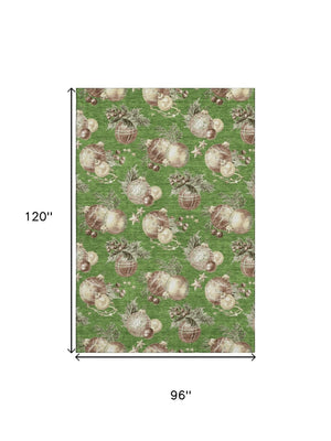 HomeRoots 8' X 10' Washable Polka Dot Area Rug in Green, Brown & Beige – Durable, UV Protected for All Spaces 702489