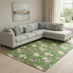 HomeRoots 8' X 10' Washable Polka Dot Area Rug in Green, Brown & Beige – Durable, UV Protected for All Spaces 702489