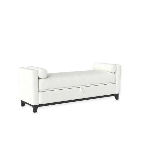 English Elm 66 Inch Sherpa Upholstered Storage Bench with Fluted Wood Base and Bolster Pillows W1658P446122