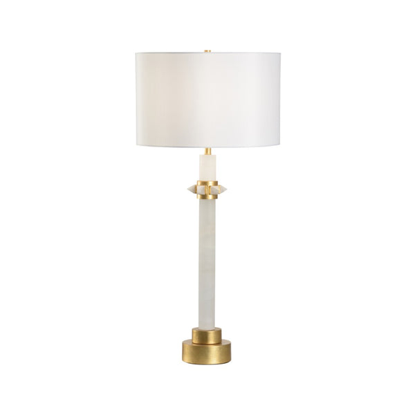 Chelsea House Jackie Hand-Carved Alabaster Column Lamp With Crystal Collar & Antique Gold Leaf — 34" Ambient Glow 70249