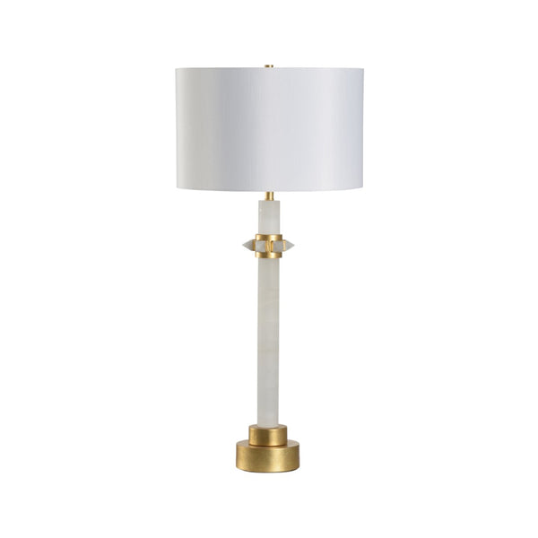 Chelsea House Jackie Hand-Carved Alabaster Column Lamp With Crystal Collar & Antique Gold Leaf — 34" Ambient Glow 70249