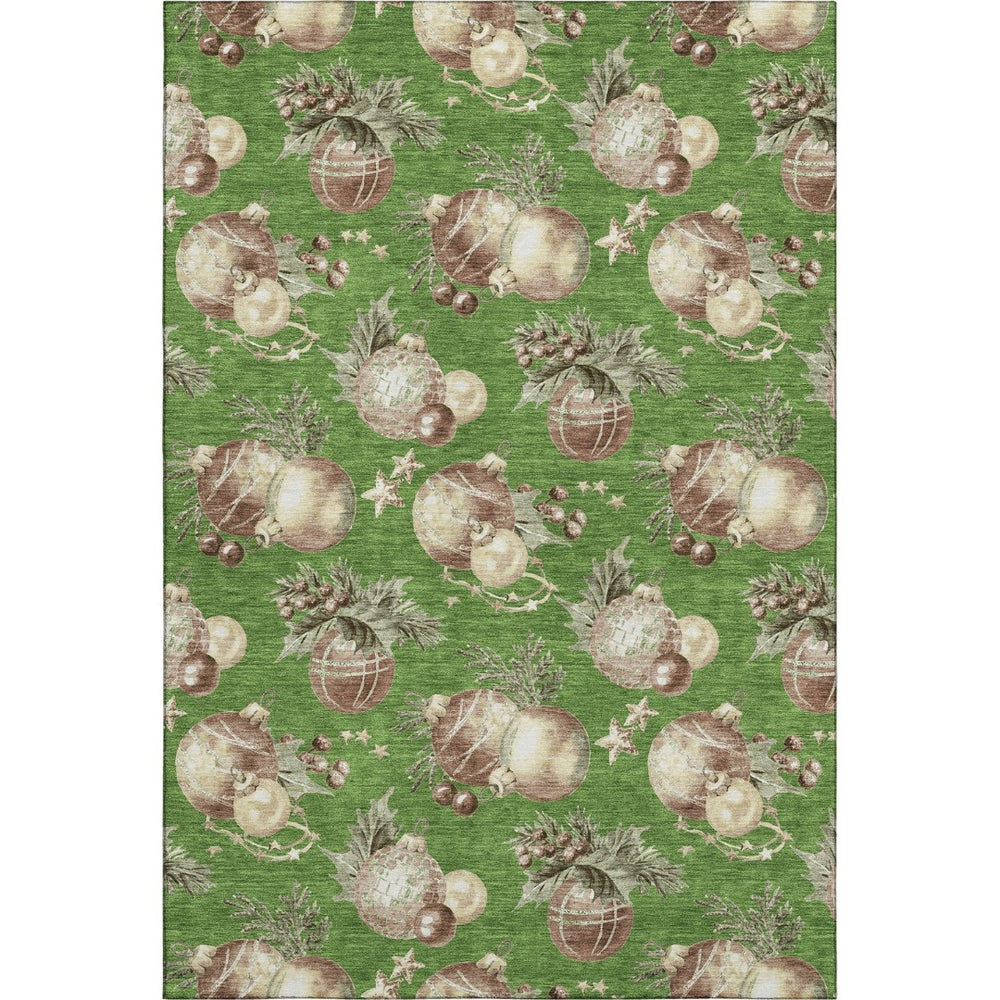 HomeRoots 9' X 12' Polka Dot Washable Area Rug - Green, Brown & Beige with UV Protection for Busy Homes 702490