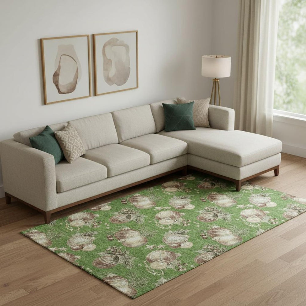 HomeRoots 9' X 12' Polka Dot Washable Area Rug - Green, Brown & Beige with UV Protection for Busy Homes 702490