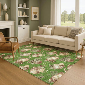 HomeRoots 10' X 14' Washable Polka Dot Area Rug in Green, Brown, & Beige – UV Protected, Non-Slip, Family-Friendly 702491