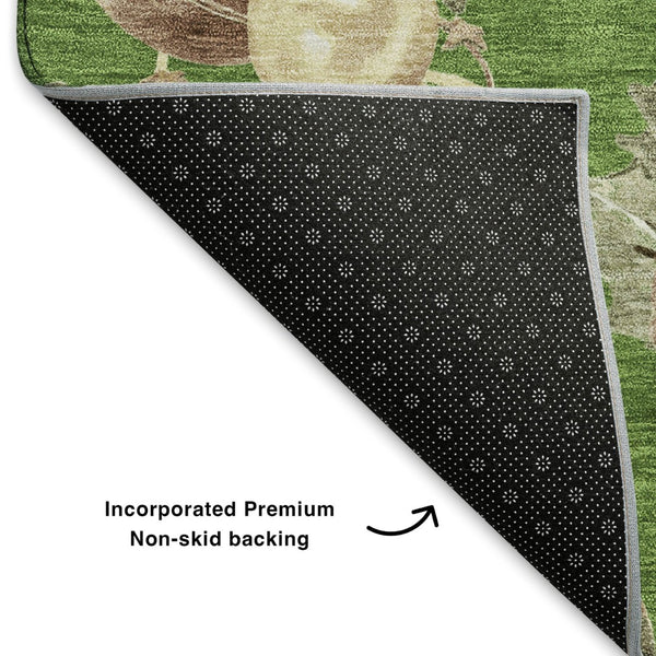 HomeRoots 10' X 14' Washable Polka Dot Area Rug in Green, Brown, & Beige – UV Protected, Non-Slip, Family-Friendly 702491