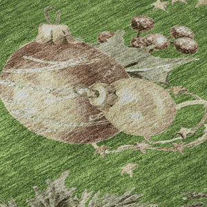 HomeRoots 10' X 14' Washable Polka Dot Area Rug in Green, Brown, & Beige – UV Protected, Non-Slip, Family-Friendly 702491