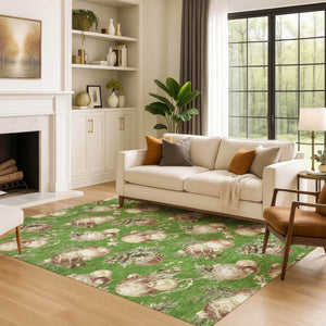HomeRoots 10' X 14' Washable Polka Dot Area Rug in Green, Brown, & Beige – UV Protected, Non-Slip, Family-Friendly 702491