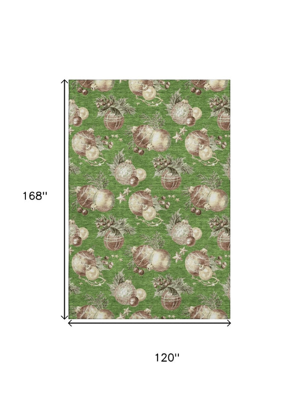 HomeRoots 10' X 14' Washable Polka Dot Area Rug in Green, Brown, & Beige – UV Protected, Non-Slip, Family-Friendly 702491