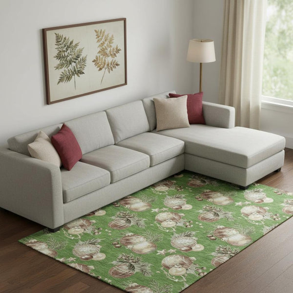 HomeRoots 10' X 14' Washable Polka Dot Area Rug in Green, Brown, & Beige – UV Protected, Non-Slip, Family-Friendly 702491
