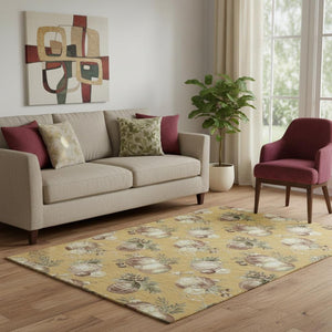 HomeRoots 5' X 8' Gold Brown & Beige Polka Dot Area Rug – Washable, UV Protected, Ideal for High Traffic Areas 702493