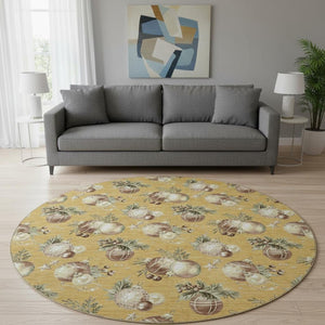HomeRoots 8' Gold Brown and Beige Polka Dot Washable Round Rug - Durable, UV-Protected, Perfect for Kids & Pets 702494