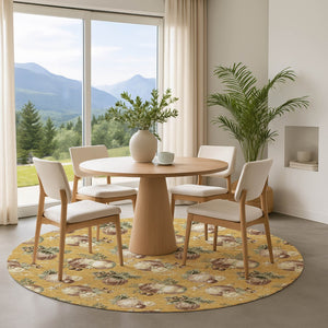 HomeRoots 8' Gold Brown and Beige Polka Dot Washable Round Rug - Durable, UV-Protected, Perfect for Kids & Pets 702494
