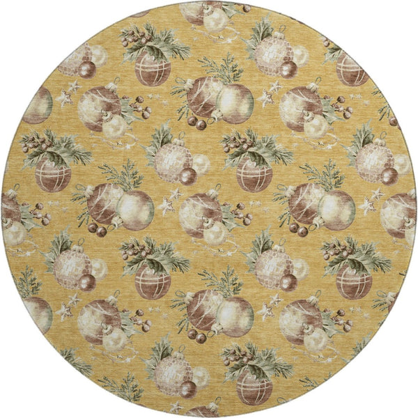 HomeRoots 8' Gold Brown and Beige Polka Dot Washable Round Rug - Durable, UV-Protected, Perfect for Kids & Pets 702494