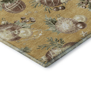 HomeRoots 8' Gold Brown and Beige Polka Dot Washable Round Rug - Durable, UV-Protected, Perfect for Kids & Pets 702494