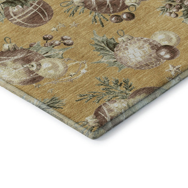 HomeRoots 8' Gold Brown and Beige Polka Dot Washable Round Rug - Durable, UV-Protected, Perfect for Kids & Pets 702494