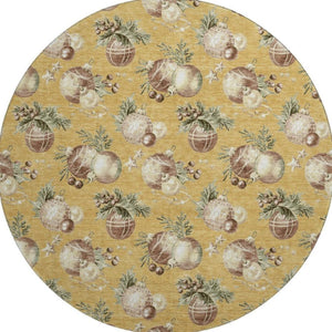 HomeRoots 8' Gold Brown and Beige Polka Dot Washable Round Rug - Durable, UV-Protected, Perfect for Kids & Pets 702494