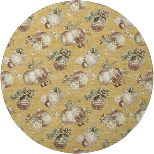 HomeRoots 8' Gold Brown and Beige Polka Dot Washable Round Rug - Durable, UV-Protected, Perfect for Kids & Pets 702494