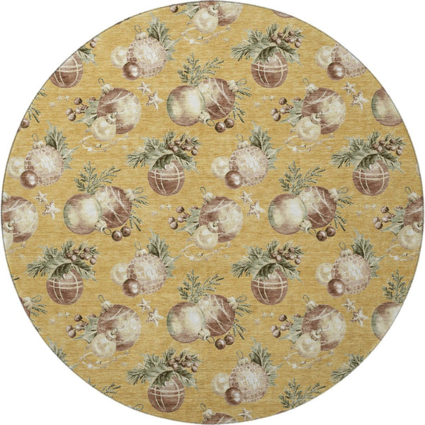 HomeRoots 8' Gold Brown and Beige Polka Dot Washable Round Rug - Durable, UV-Protected, Perfect for Kids & Pets 702494