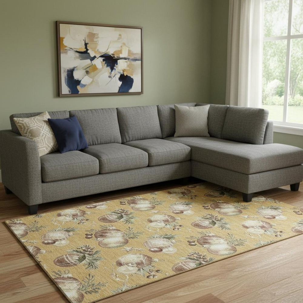 HomeRoots 8' X 10' Washable Polka Dot Area Rug in Gold, Brown & Beige - UV Protected, Durable & Stylish Décor 702495