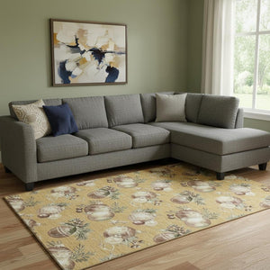 HomeRoots 8' X 10' Washable Polka Dot Area Rug in Gold, Brown & Beige - UV Protected, Durable & Stylish Décor 702495