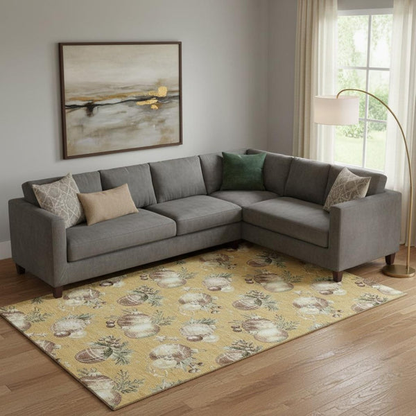 HomeRoots 9' X 12' Playful Gold Brown Beige Polka Dot Washable Area Rug with UV Protection for Family Spaces 702496