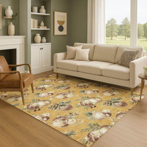 HomeRoots 9' X 12' Playful Gold Brown Beige Polka Dot Washable Area Rug with UV Protection for Family Spaces 702496