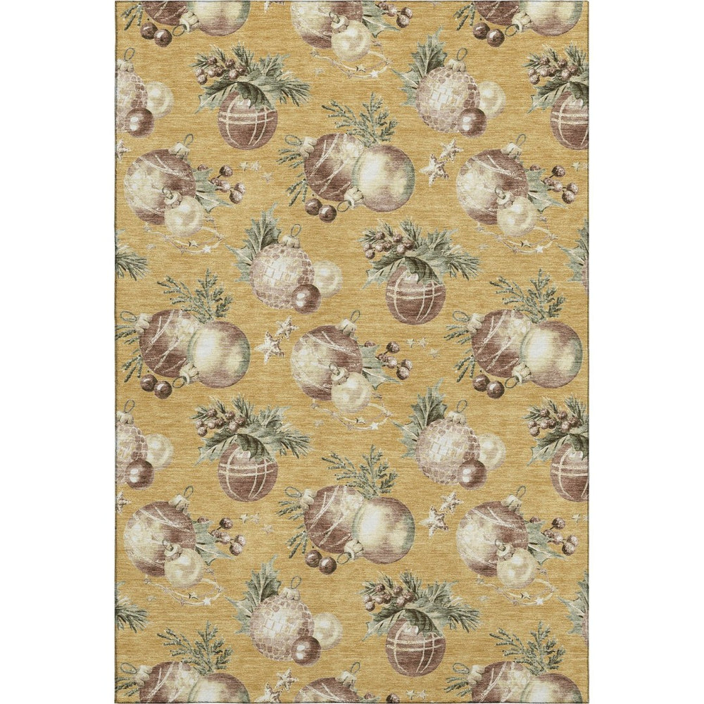 HomeRoots 9' X 12' Playful Gold Brown Beige Polka Dot Washable Area Rug with UV Protection for Family Spaces 702496