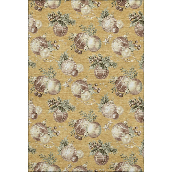 HomeRoots 9' X 12' Playful Gold Brown Beige Polka Dot Washable Area Rug with UV Protection for Family Spaces 702496