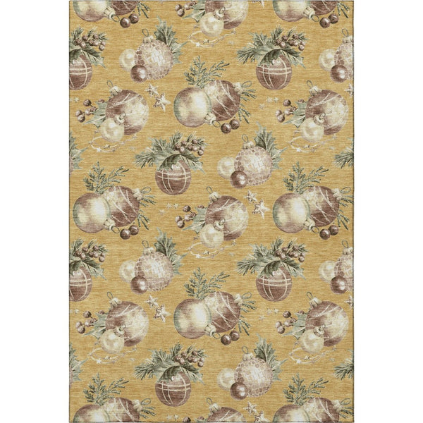 HomeRoots 9' X 12' Playful Gold Brown Beige Polka Dot Washable Area Rug with UV Protection for Family Spaces 702496