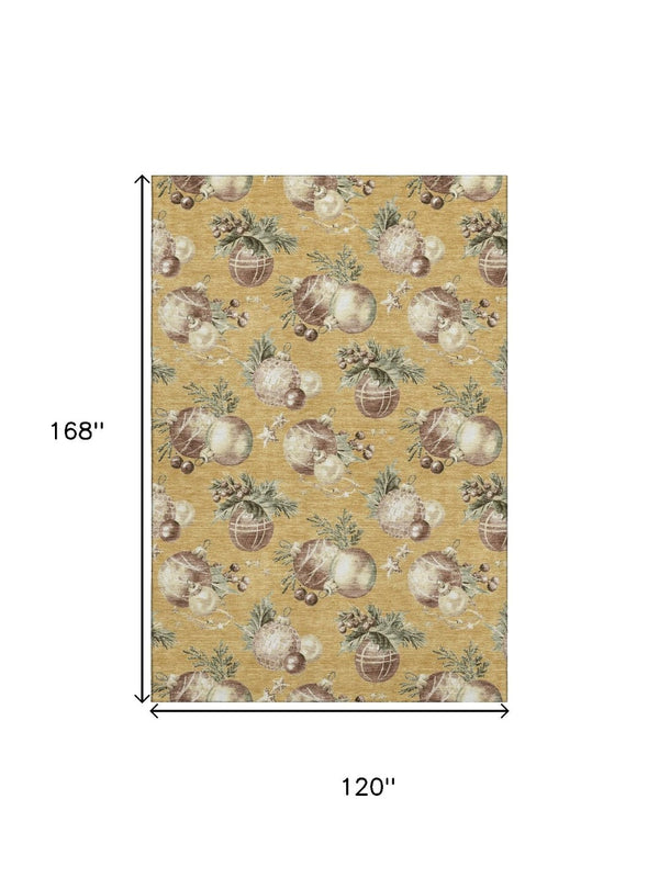 HomeRoots 10' Gold Brown & Beige Polka Dot Area Rug – Washable, UV Protected, Durable for Busy Homes & Families 702497