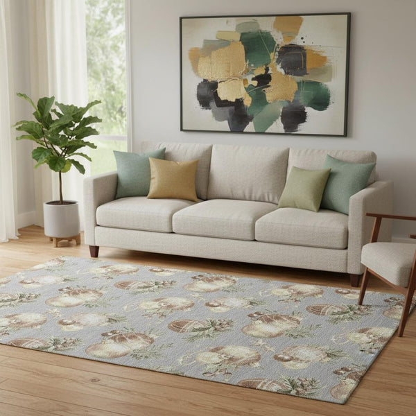 HomeRoots 5' X 8' Chic Gray Brown Beige Polka Dot Area Rug - Washable, UV Protected, Family-Friendly Design! 702499
