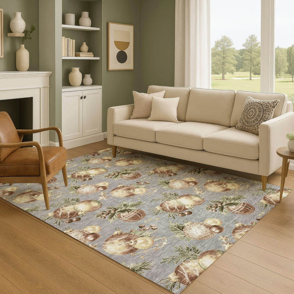 HomeRoots 5' X 8' Chic Gray Brown Beige Polka Dot Area Rug - Washable, UV Protected, Family-Friendly Design! 702499