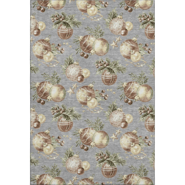 HomeRoots 5' X 8' Chic Gray Brown Beige Polka Dot Area Rug - Washable, UV Protected, Family-Friendly Design! 702499